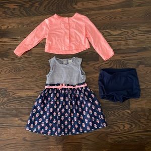 Carter’s 3 piece Baby Girl Summer Dress with matching sweater and diaper cover